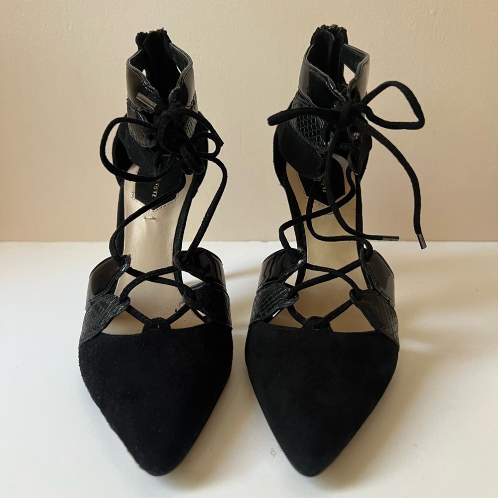 Zara Black Suede Leather Heels
